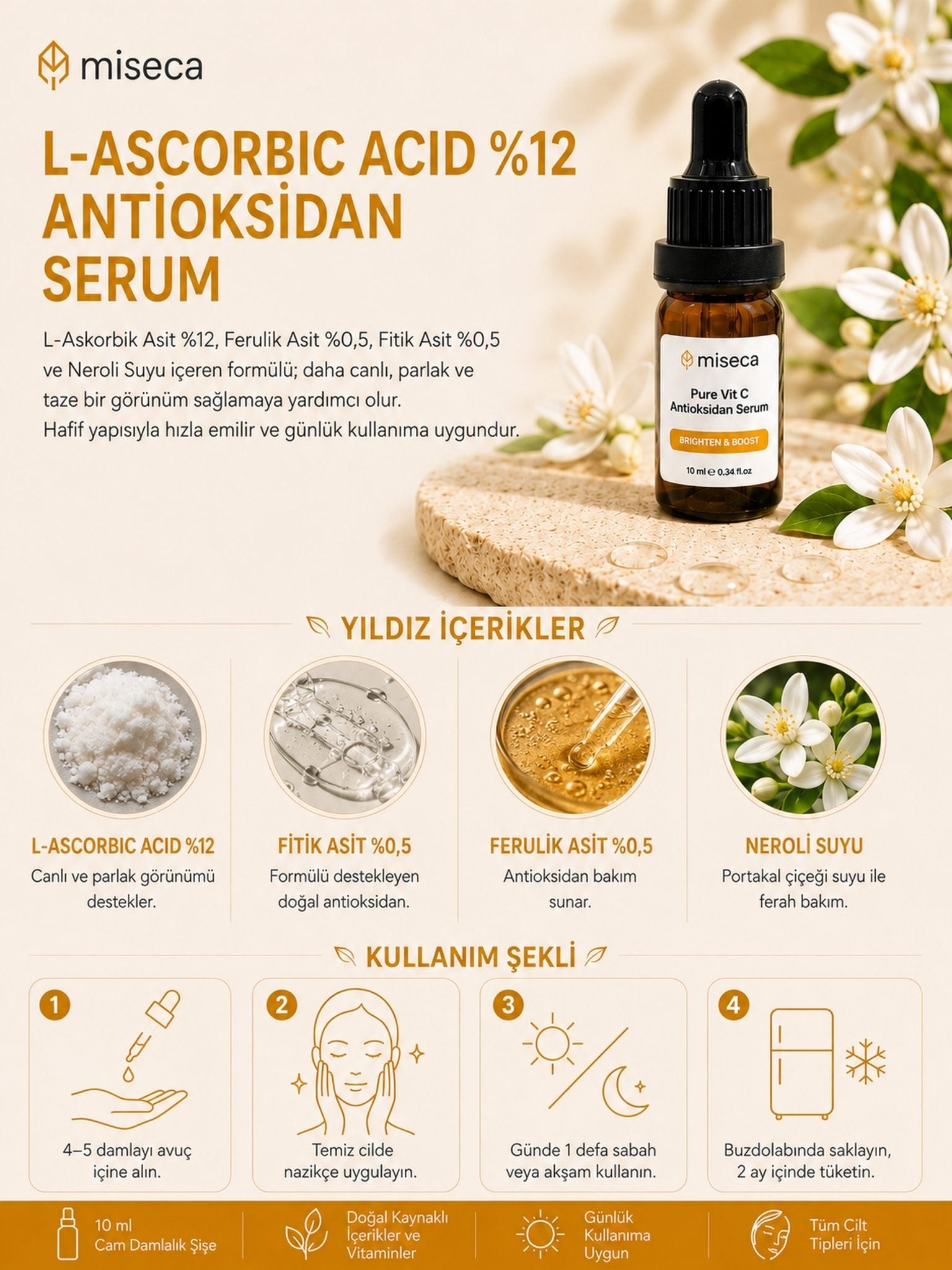 L-Ascorbic Acid 12% Saf C Vitamini Antioksidan Serum 10 ml