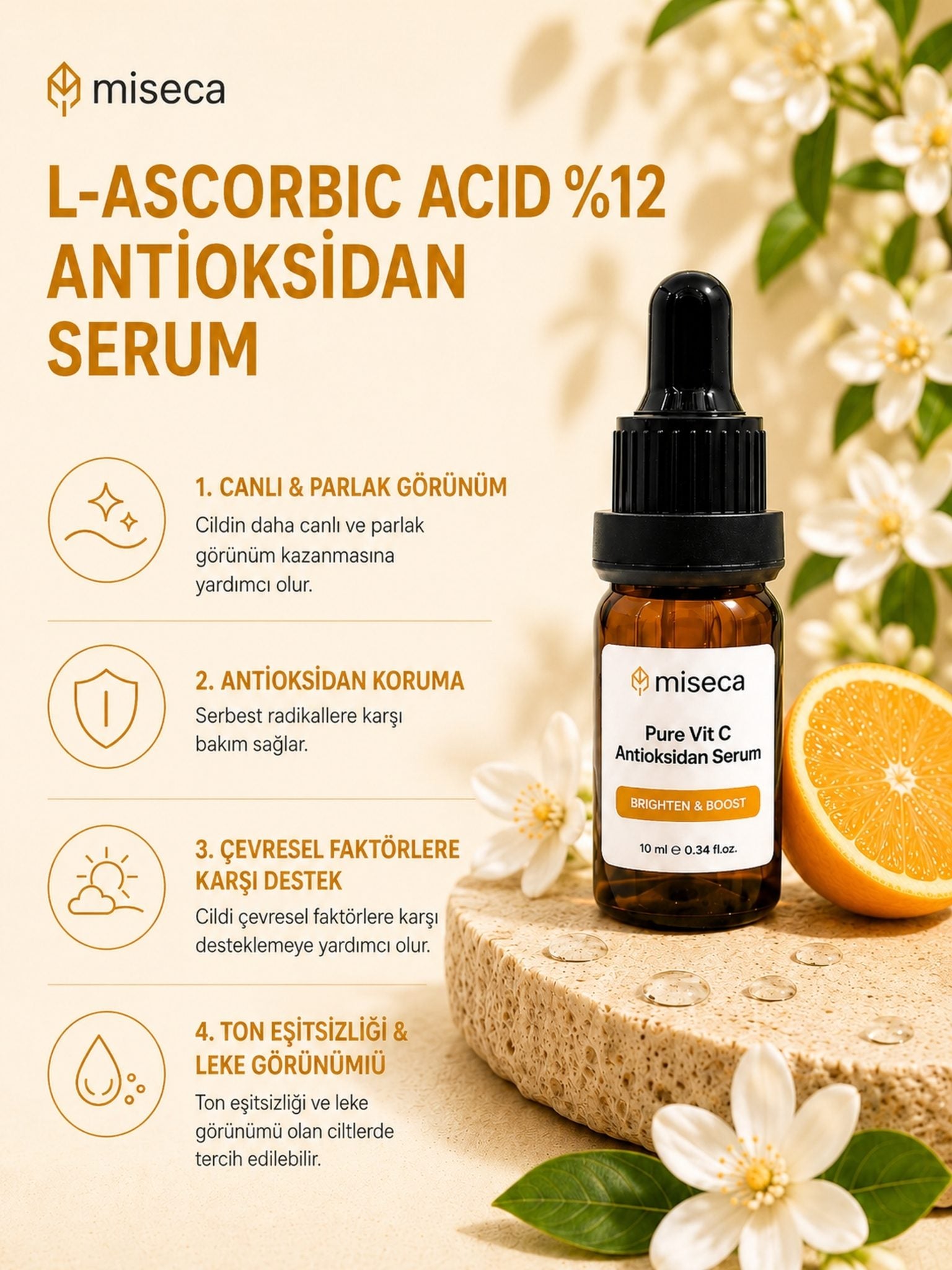 L-Ascorbic Acid 12% Saf C Vitamini Antioksidan Serum 10 ml