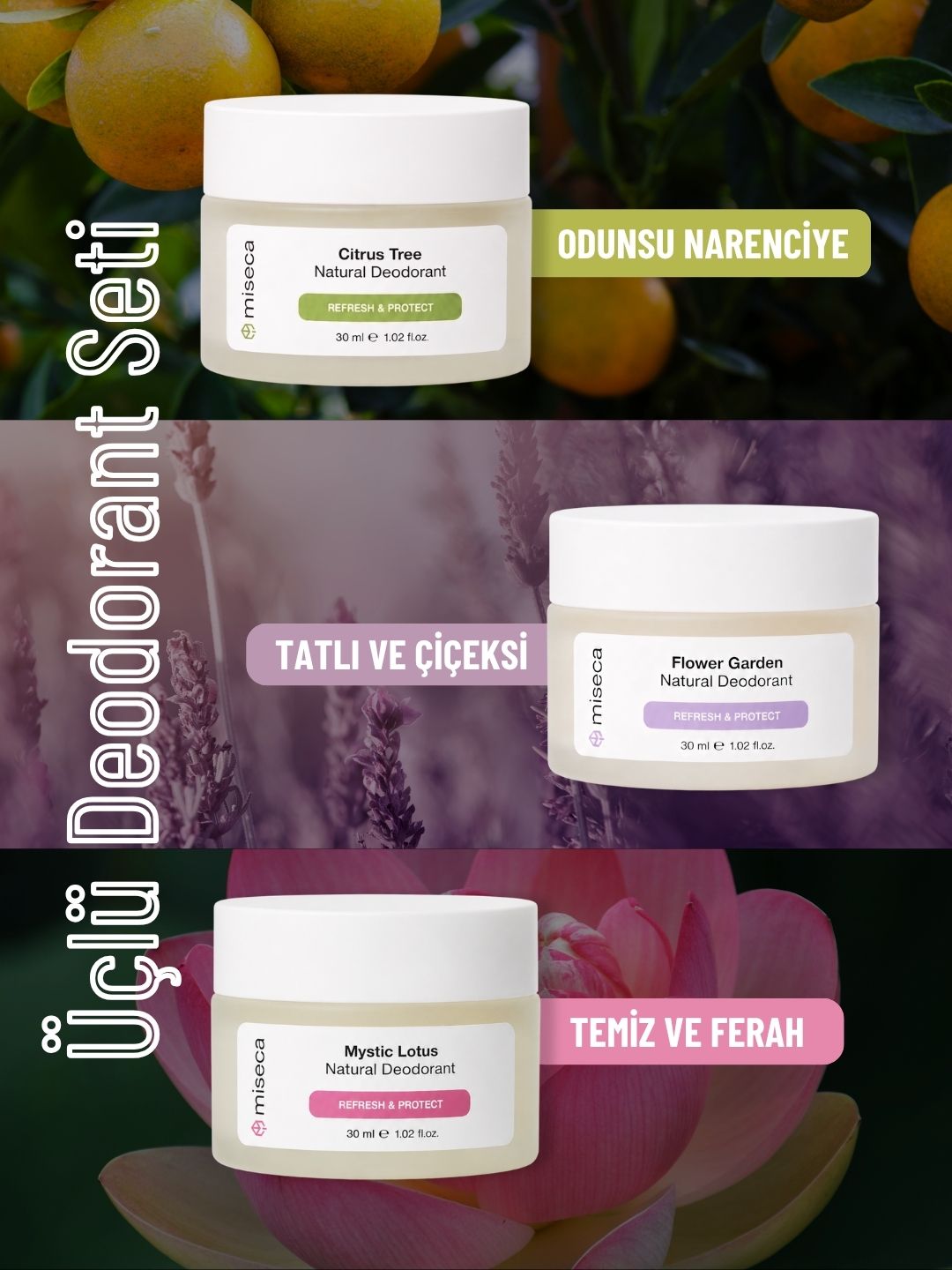 Üçlü Doğal Deodorant Seti | Flower  - Citrus - Lotus