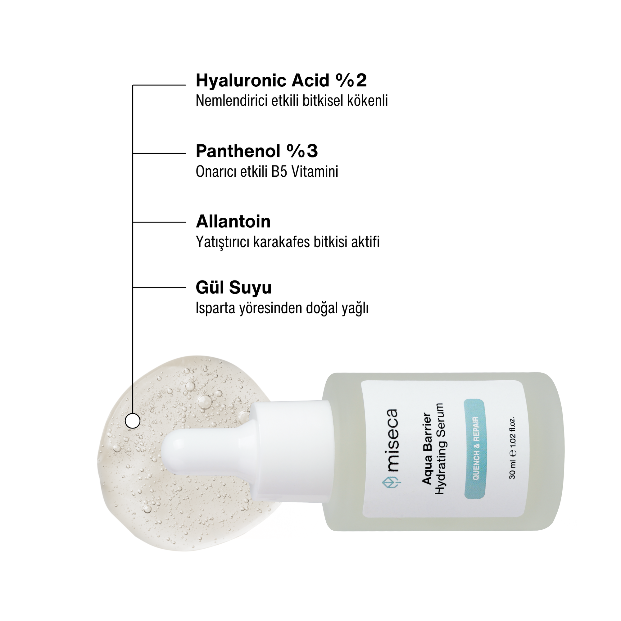 Aqua Barrier Nemlendirici ve Onarıcı Hyaluronic Acid Serum 30 ml - miseca