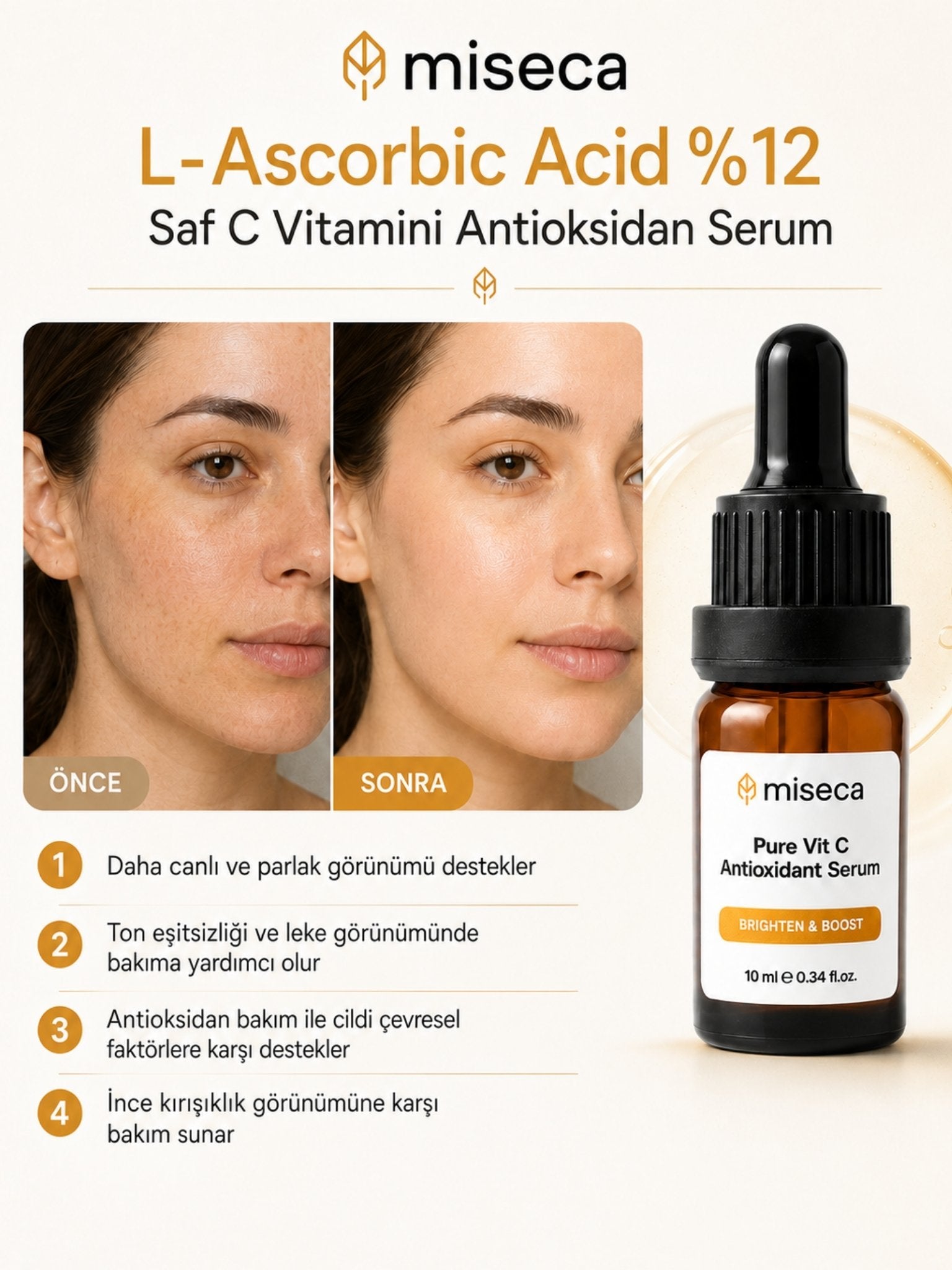 L-Ascorbic Acid 12% Saf C Vitamini Antioksidan Serum 10 ml