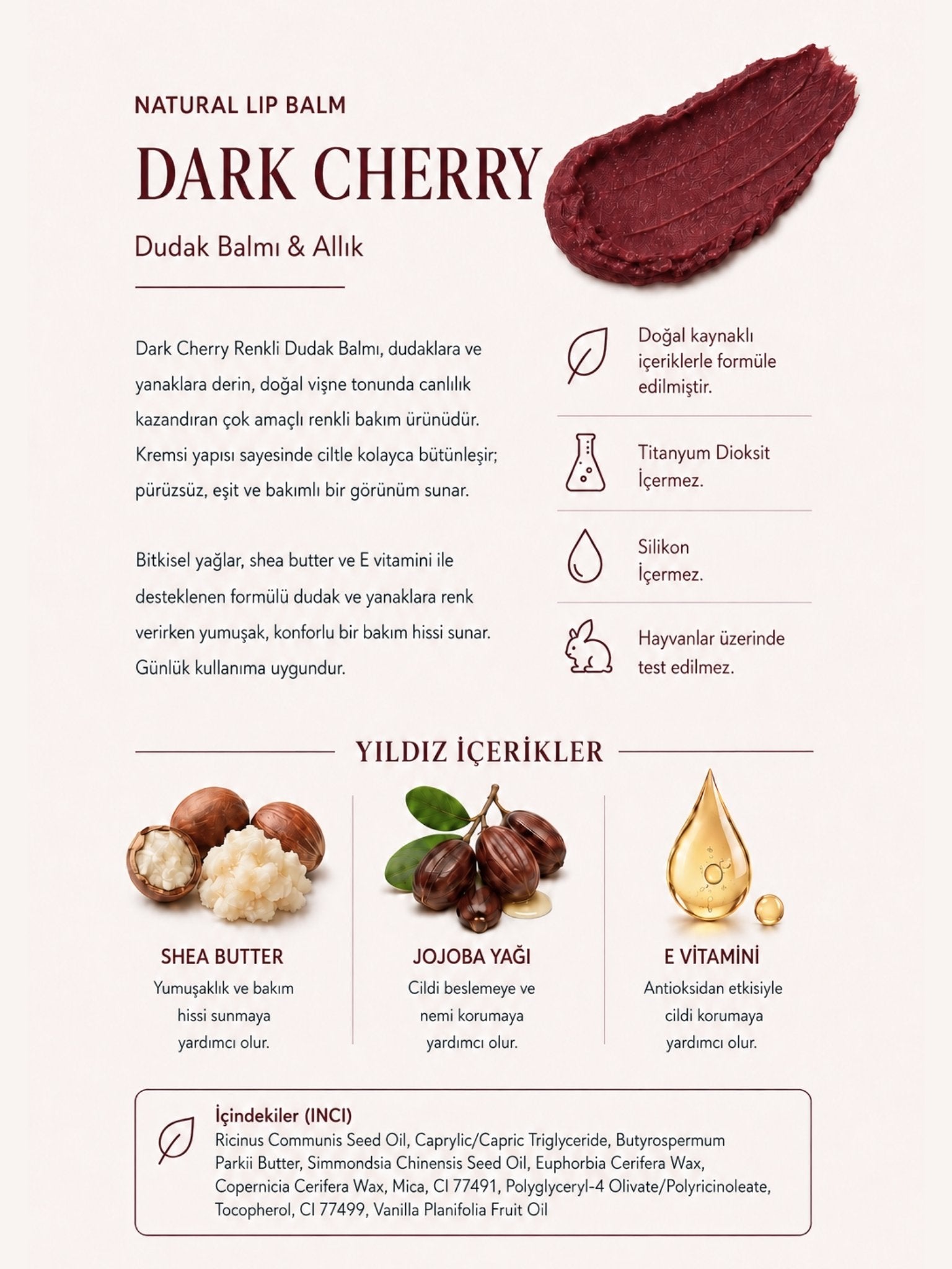 Dark Cherry Nemlendirici ve Besleyici Renkli Dudak Balmı 10 ml